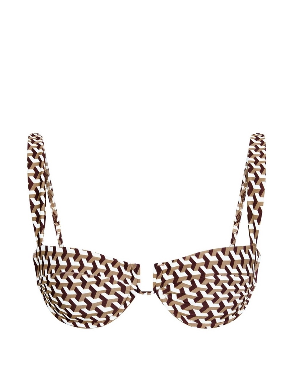 Geo Print Underwire Bikini Top in Brown and Cream